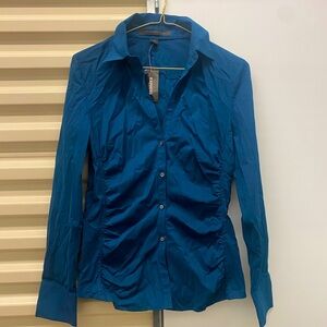 NWT Express Navy Blue Button up Work Shirt with Collar with Rushing